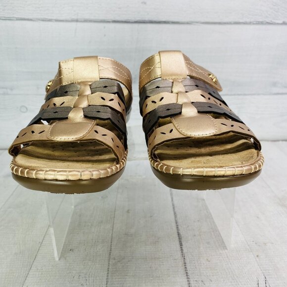 Coral Bay JAZLYN  Rose Gold Brown Adjustable Wedge Low Heel Slides Sandal Sz 6 M - Picture 4 of 14